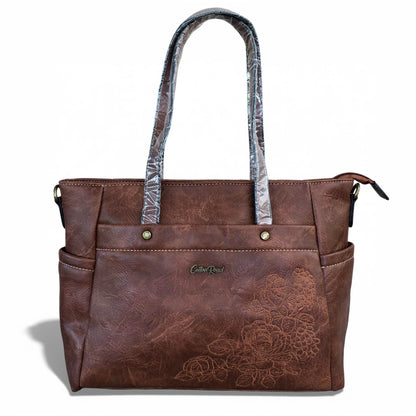 Cotton Road brown PU leather handbag front view detailing