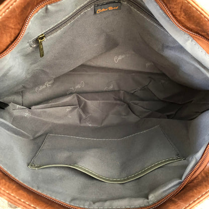 Cotton Road brown PU leather handbag open view