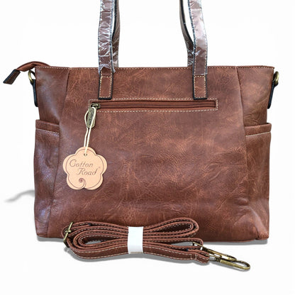 Cotton Road brown PU leather handbag back view