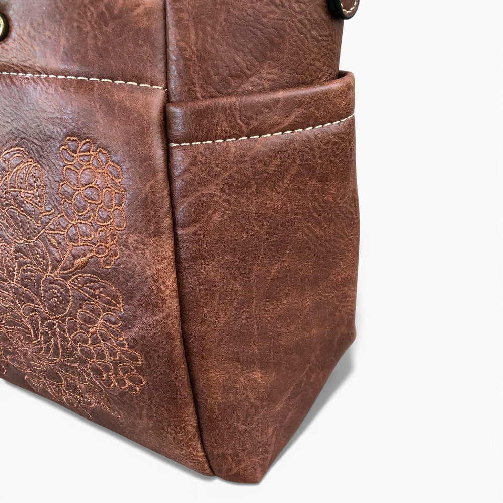 Cotton Road brown PU leather handbag stitching view