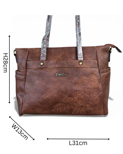 Cotton Road brown PU leather handbag front view sized