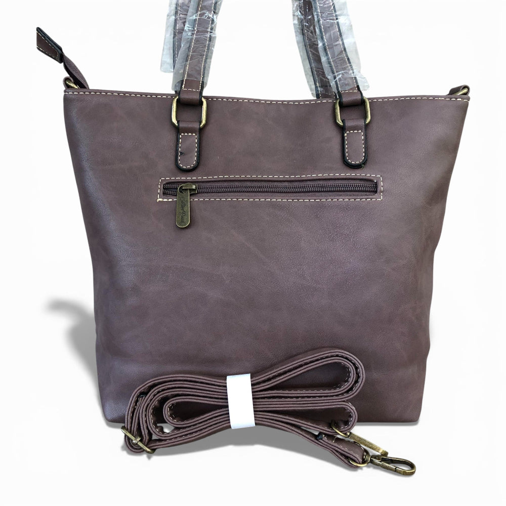 Cotton Road brown PU leather handbag back view