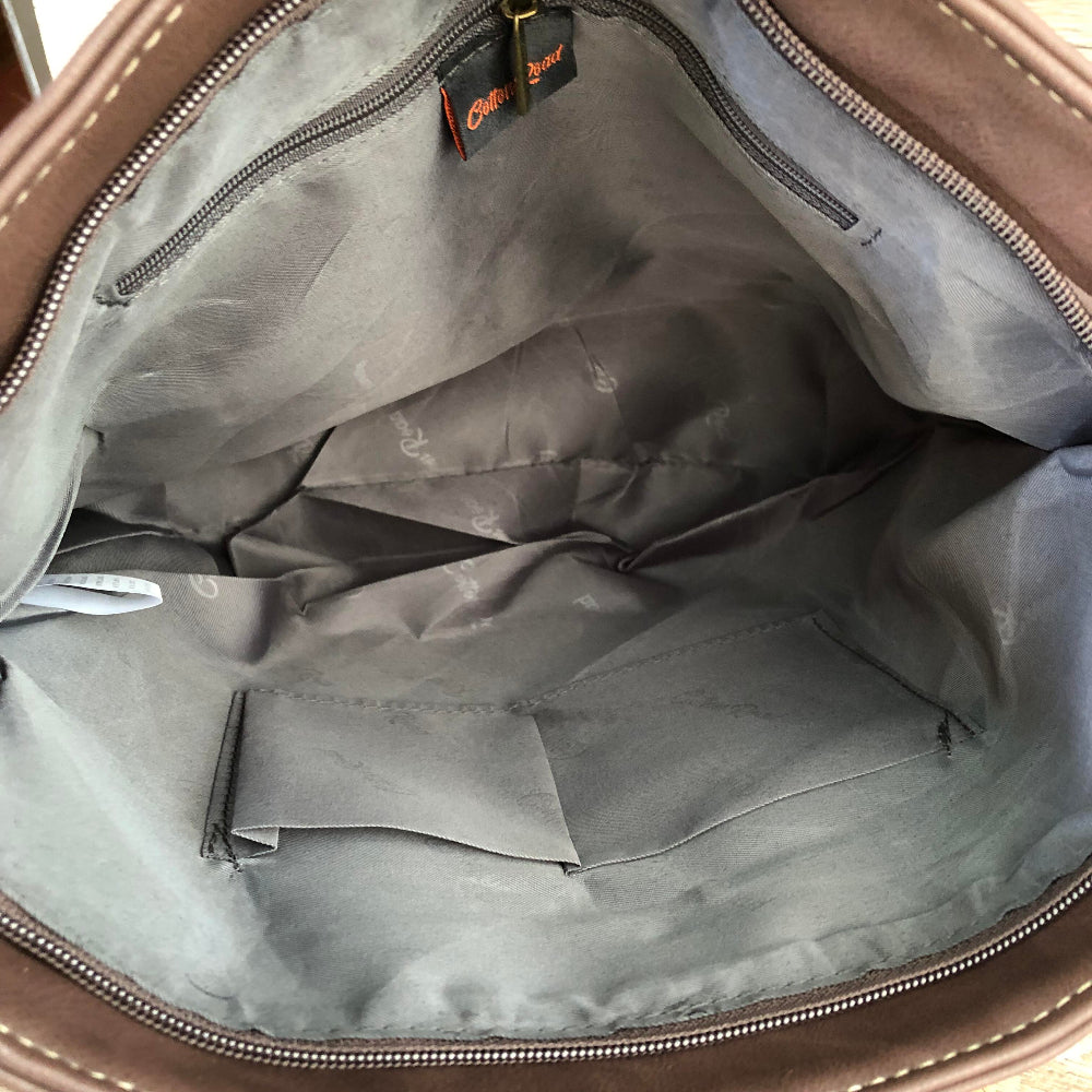 Cotton Road brown PU leather handbag open view
