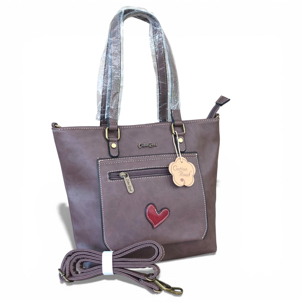 Cotton Road brown PU leather handbag front view package