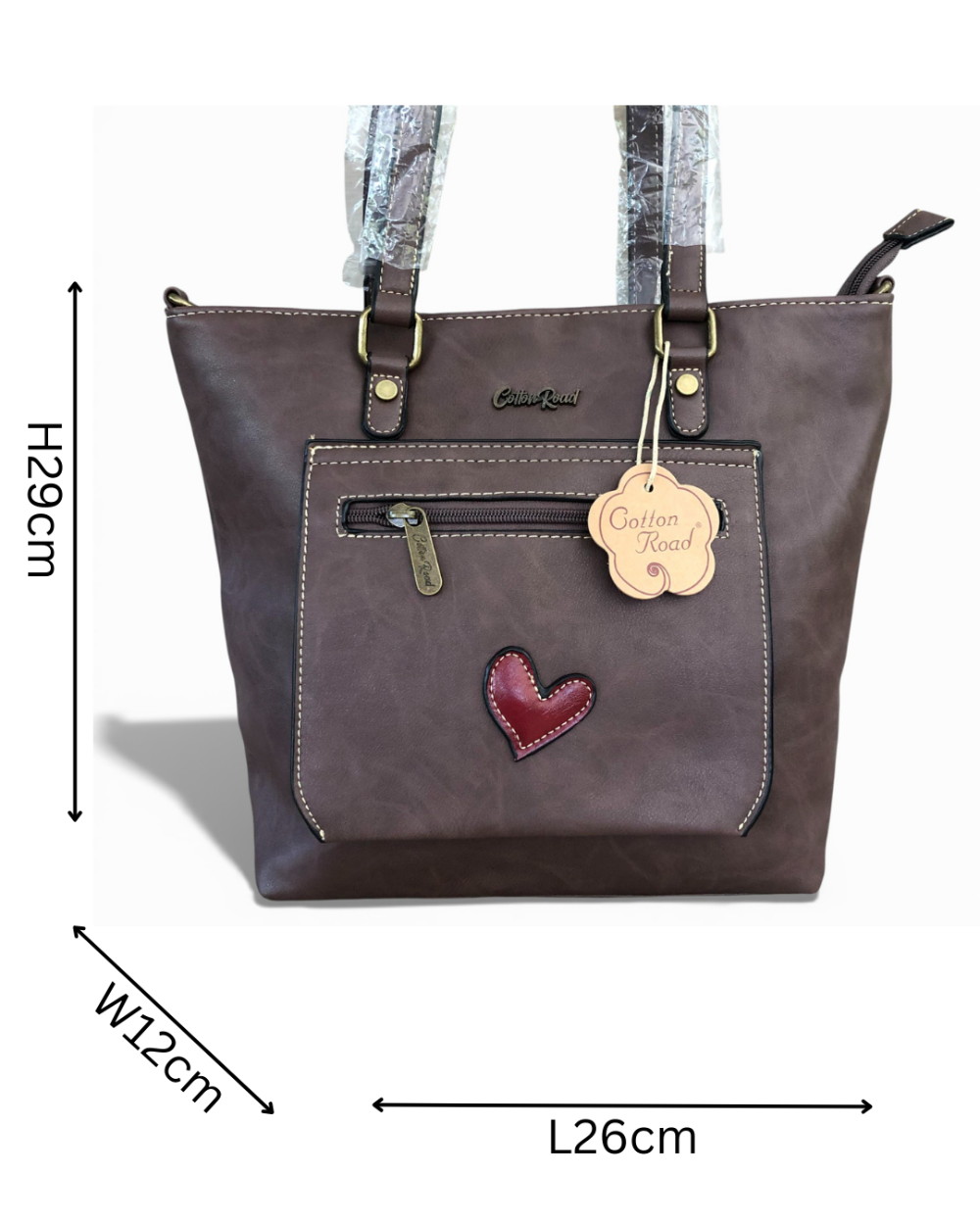 Cotton Road brown PU leather handbag front view sized