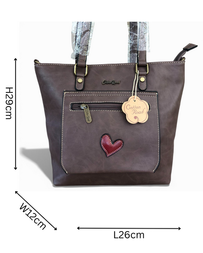 Cotton Road brown PU leather handbag front view sized