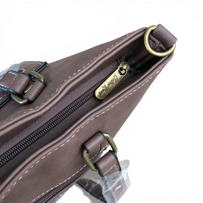 Cotton Road brown PU leather handbag zipper view