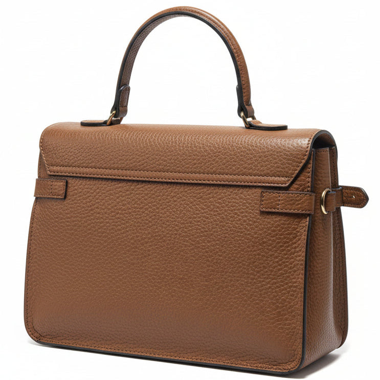 Cotton Road Handbag: BROWN PU Soft Leather Medium Handbag with BRANDED sling BACK VIEW