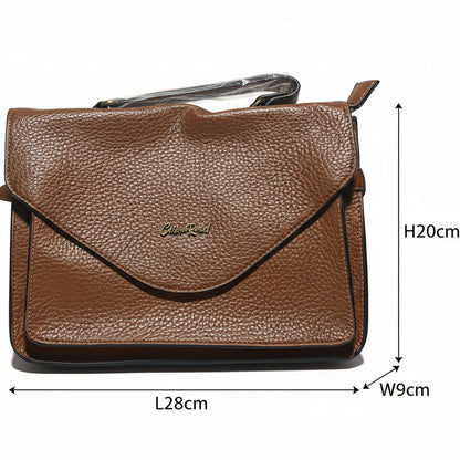 Cotton Road Handbag: BROWN PU Soft Leather Medium Handbag with BRANDED sling FRONT