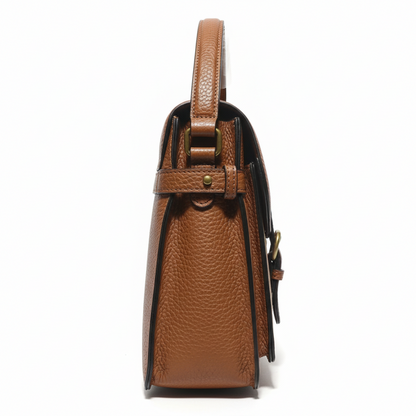 Cotton Road Handbag: BROWN PU Soft Leather Medium Handbag with BRANDED sling SIDE VIEW