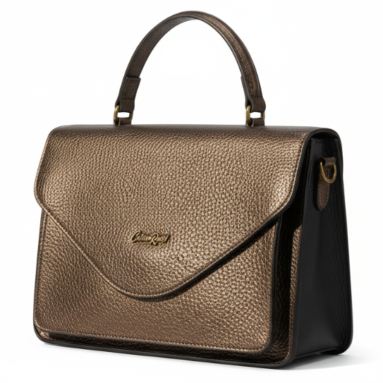 Cotton Road Handbag: COFFEE BROWN PU Soft Leather Medium Handbag with BRANDED sling FRONT