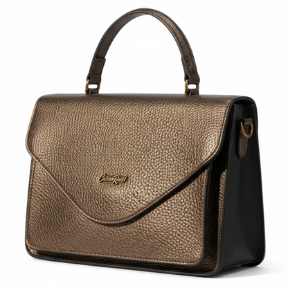 Cotton Road Handbag: COFFEE BROWN PU Soft Leather Medium Handbag with BRANDED sling FRONT