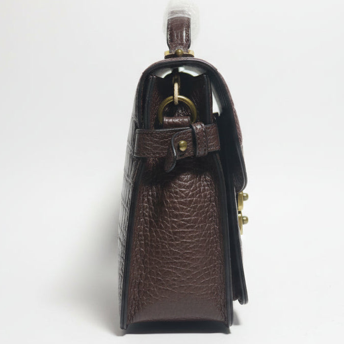 Cotton Road Handbag: COFFEE BROWN PU Soft Leather Medium Handbag with BRANDED sling SIDE