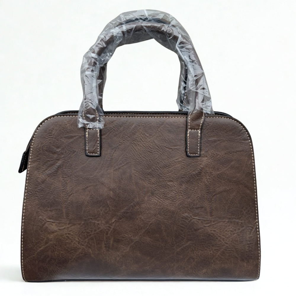 COTTON ROAD HANDBAG: COFFEE MEDIUM PU LEATHER CLASSIC HANDBAG WITH SLING