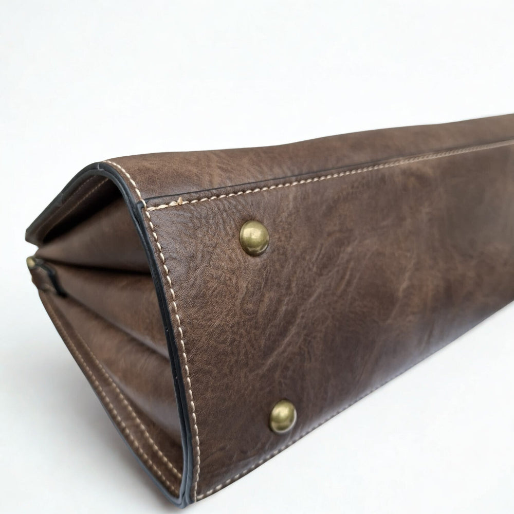 COTTON ROAD HANDBAG: COFFEE MEDIUM PU LEATHER CLASSIC HANDBAG WITH SLING