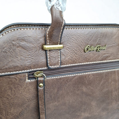 COTTON ROAD HANDBAG: COFFEE MEDIUM PU LEATHER CLASSIC HANDBAG WITH SLING