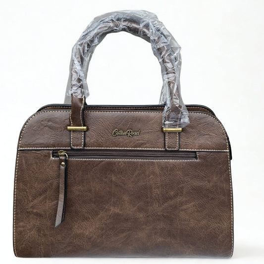 COTTON ROAD HANDBAG: COFFEE MEDIUM PU LEATHER CLASSIC HANDBAG WITH SLING