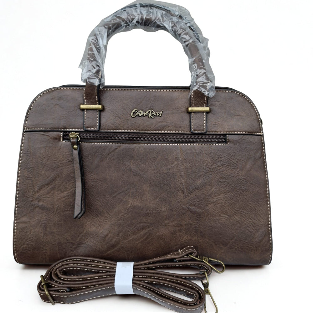 COTTON ROAD HANDBAG: COFFEE MEDIUM PU LEATHER CLASSIC HANDBAG WITH SLING