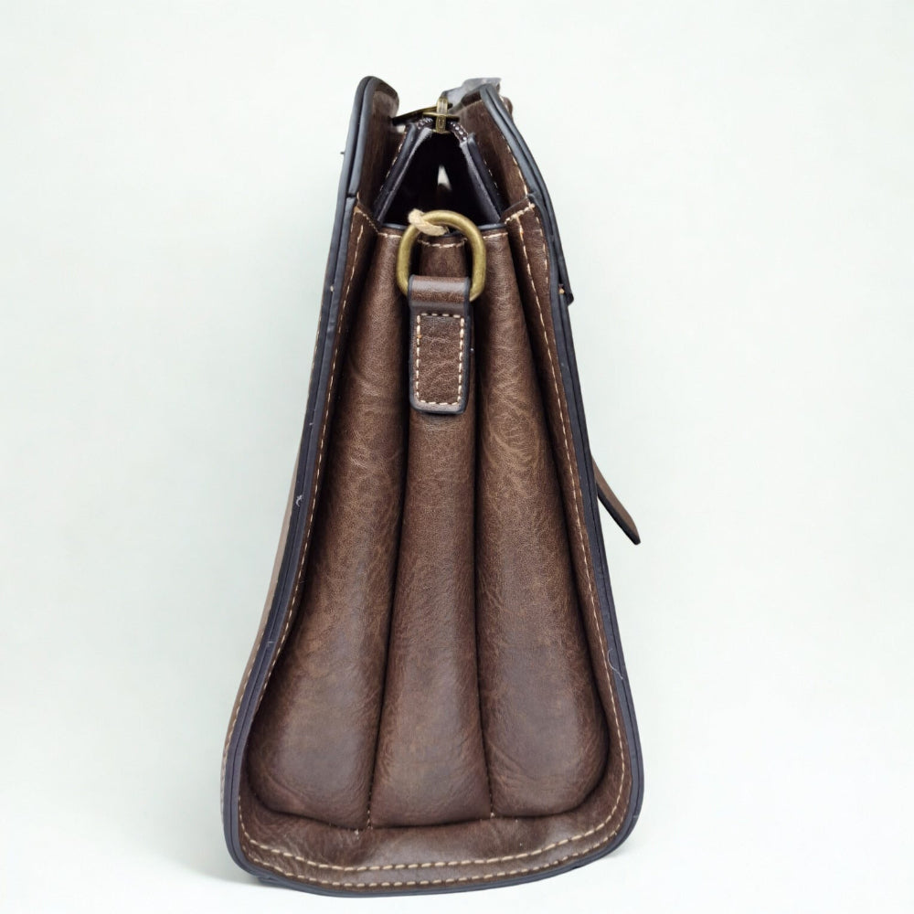 COTTON ROAD HANDBAG: COFFEE MEDIUM PU LEATHER CLASSIC HANDBAG WITH SLING
