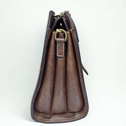 COTTON ROAD HANDBAG: COFFEE MEDIUM PU LEATHER CLASSIC HANDBAG WITH SLING