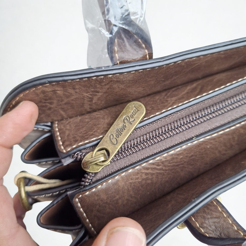 COTTON ROAD HANDBAG: COFFEE MEDIUM PU LEATHER CLASSIC HANDBAG WITH SLING