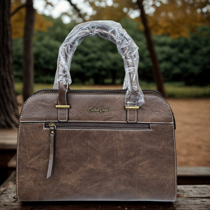 COTTON ROAD HANDBAG: COFFEE MEDIUM PU LEATHER CLASSIC HANDBAG WITH SLING