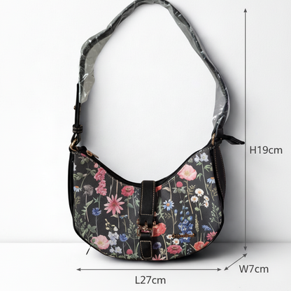 Cotton Road Handbag: Floral Small Black PU Leather handbag