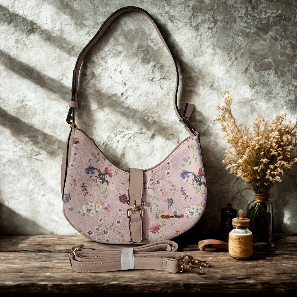 Cotton Road Handbag: Floral Small Pink PU Leather handbag