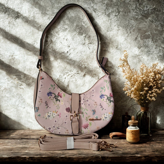 Cotton Road Handbag: Floral Small Pink PU Leather handbag