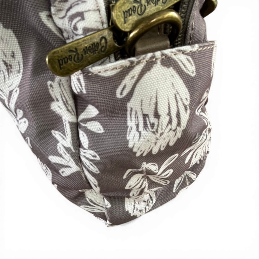 Cotton Road Handbag: KHAKI/BROWN Canvas with PU Leather Trim and PROTEA Print