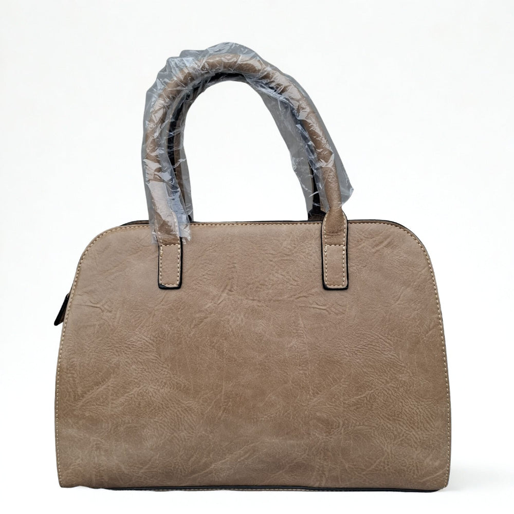 COTTON ROAD HANDBAG: KHAKI MEDIUM PU LEATHER CLASSIC HANDBAG WITH SLING