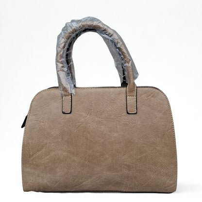 COTTON ROAD HANDBAG: KHAKI MEDIUM PU LEATHER CLASSIC HANDBAG WITH SLING