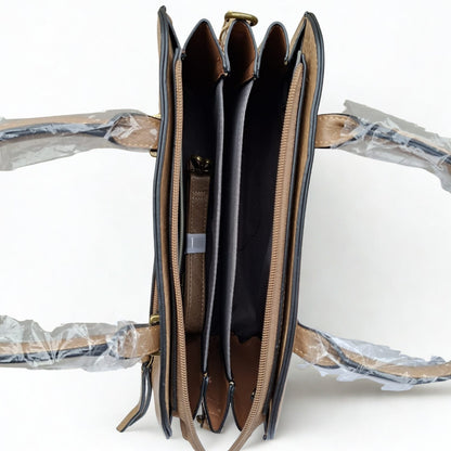 COTTON ROAD HANDBAG: KHAKI MEDIUM PU LEATHER CLASSIC HANDBAG WITH SLING