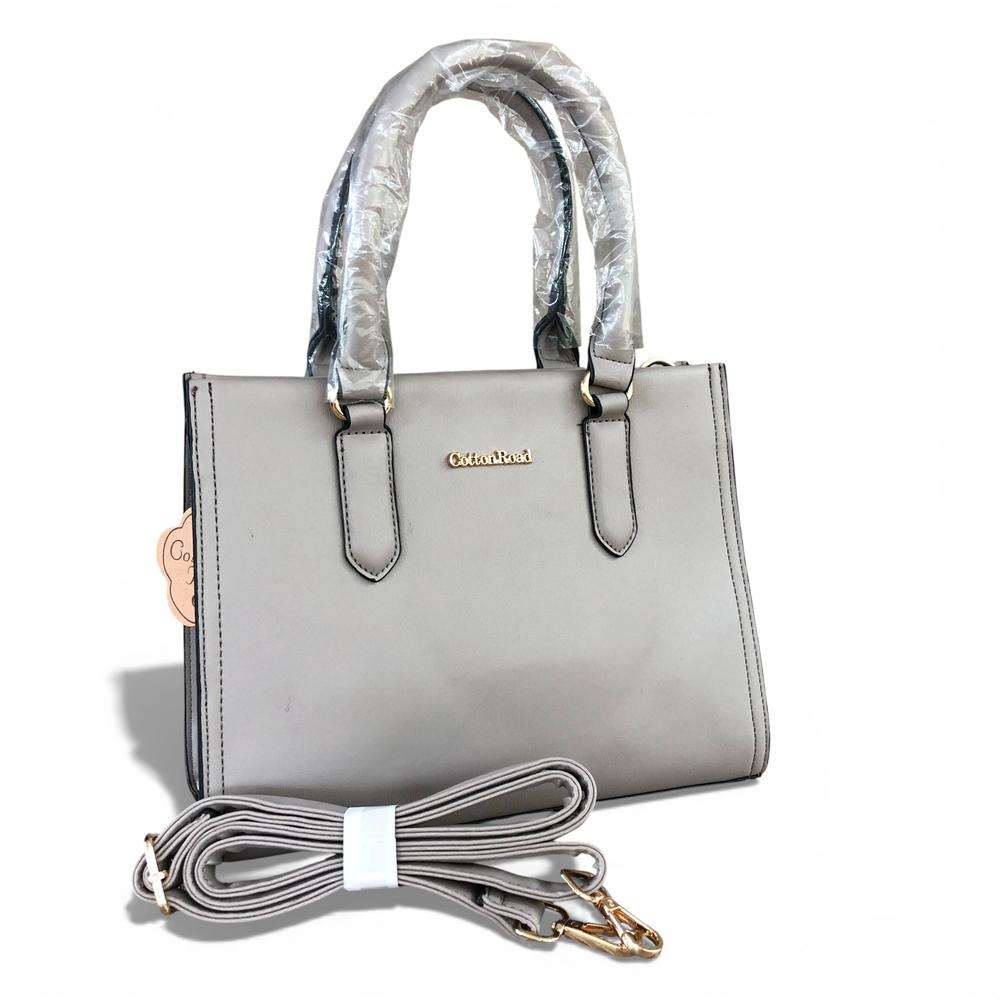 Cotton Road Handbag: KHAKI PU Leather Bag with Divider