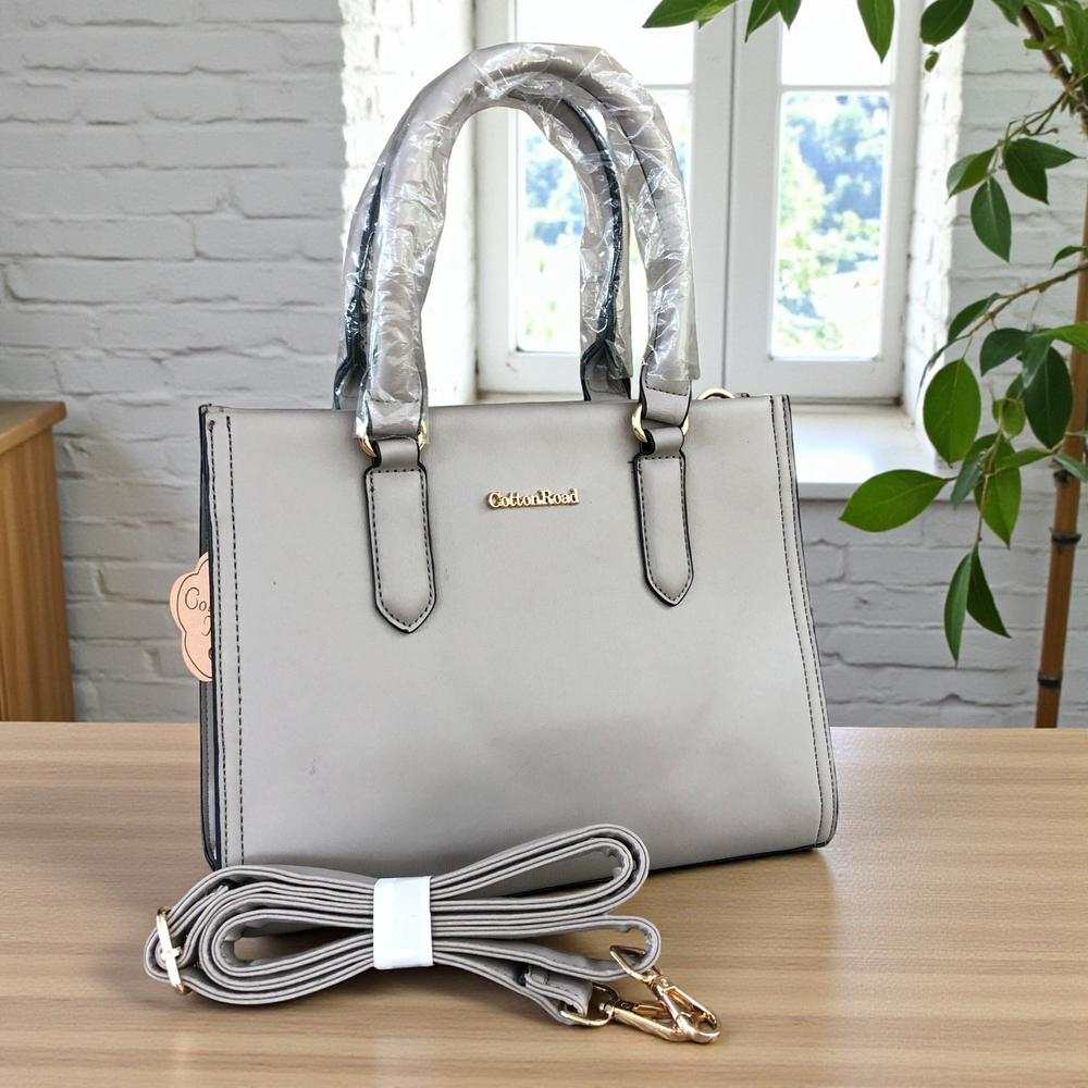 Cotton Road Handbag: KHAKI PU Leather Bag with Divider