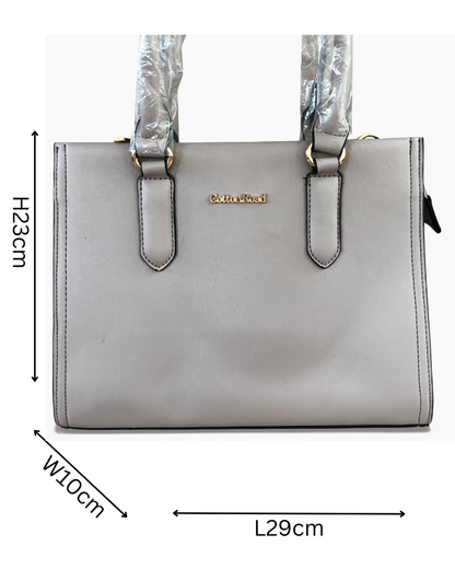 Cotton Road Handbag: KHAKI PU Leather Bag with Divider