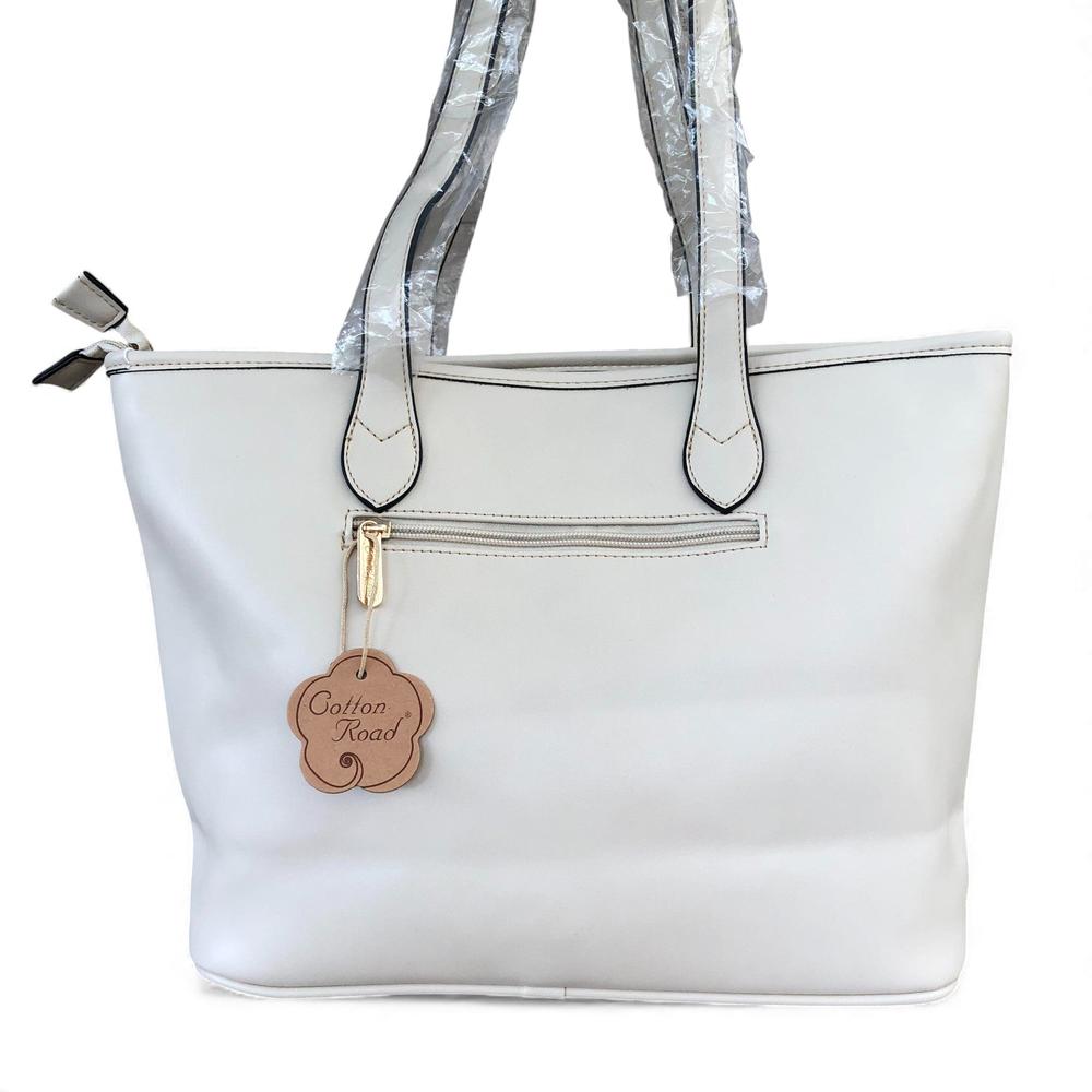 Cotton Road Handbag: LARGE IVORY PU Leather Tote Bag with COUCHETTE