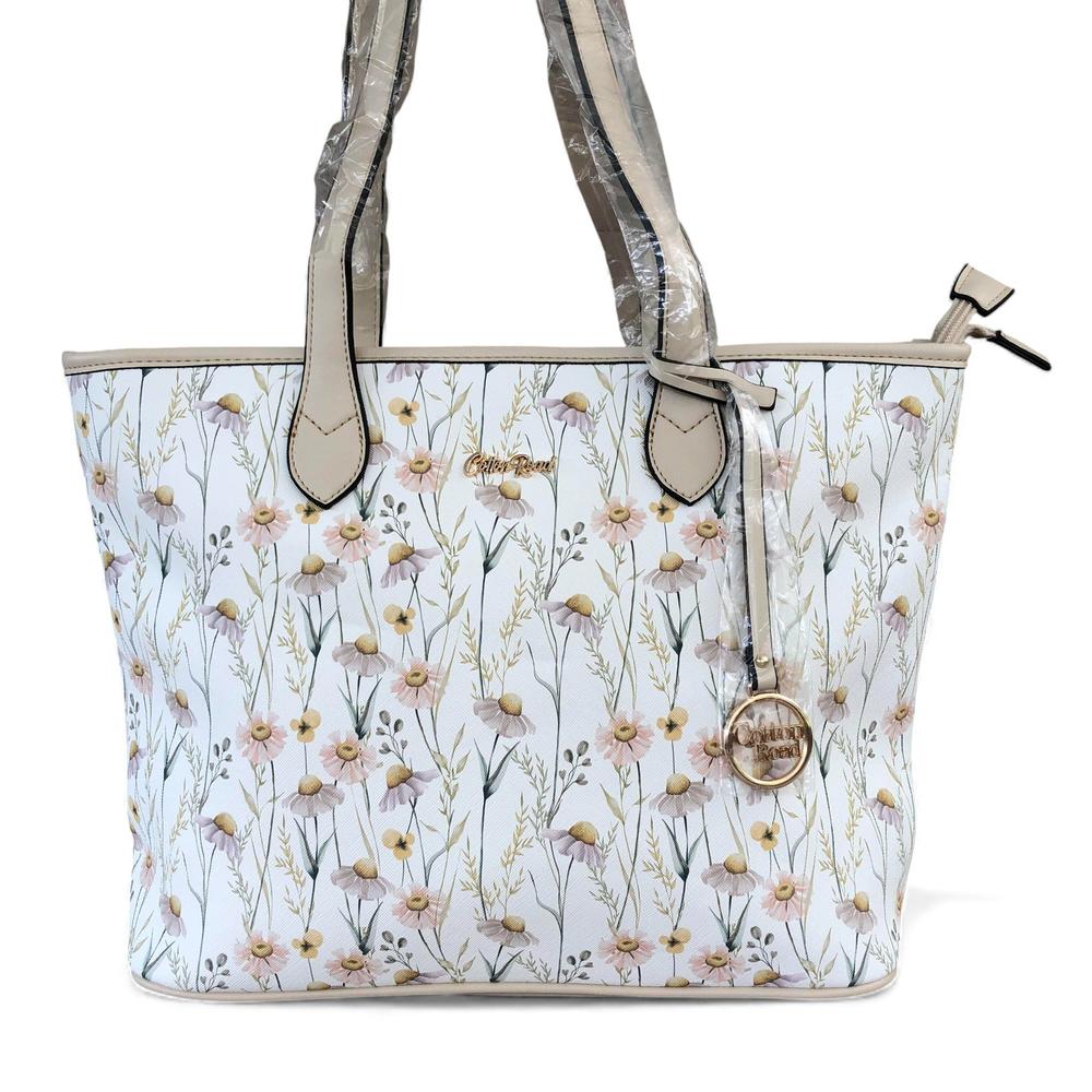 Cotton Road Handbag: LARGE IVORY PU Leather Tote Bag with COUCHETTE