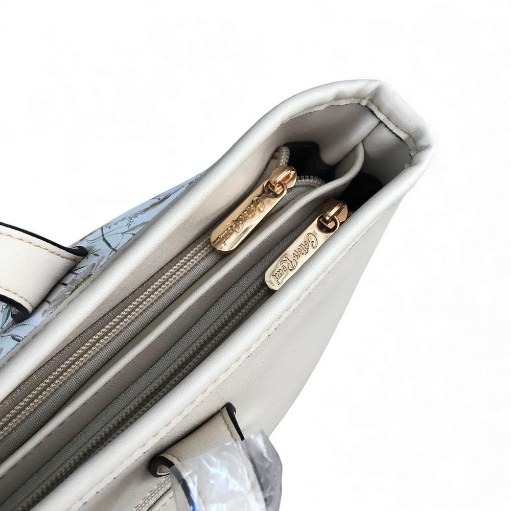 Cotton Road Handbag: LARGE IVORY PU Leather Tote Bag with COUCHETTE