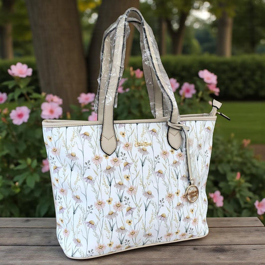 Cotton Road Handbag: LARGE IVORY PU Leather Tote Bag with COUCHETTE