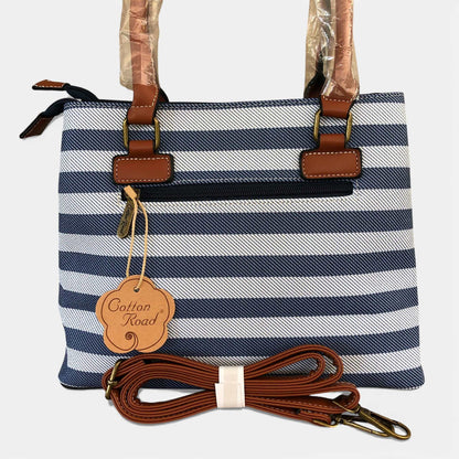 Cotton Road navy and white striped handbag front view PACKAGE DEAL