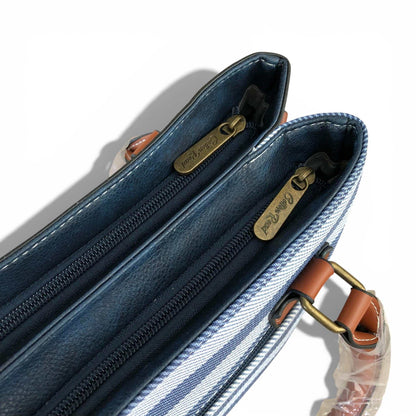 Cotton Road navy and white striped handbag ZIPPER view