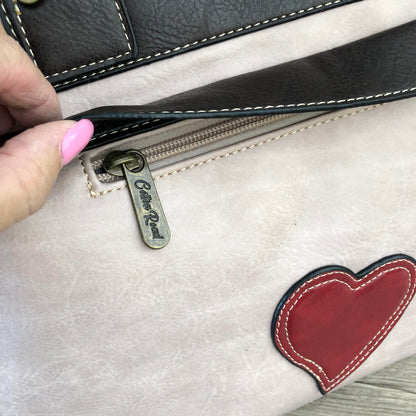 Cotton Road pale pink PU leather handbag front HEART DETAIL view