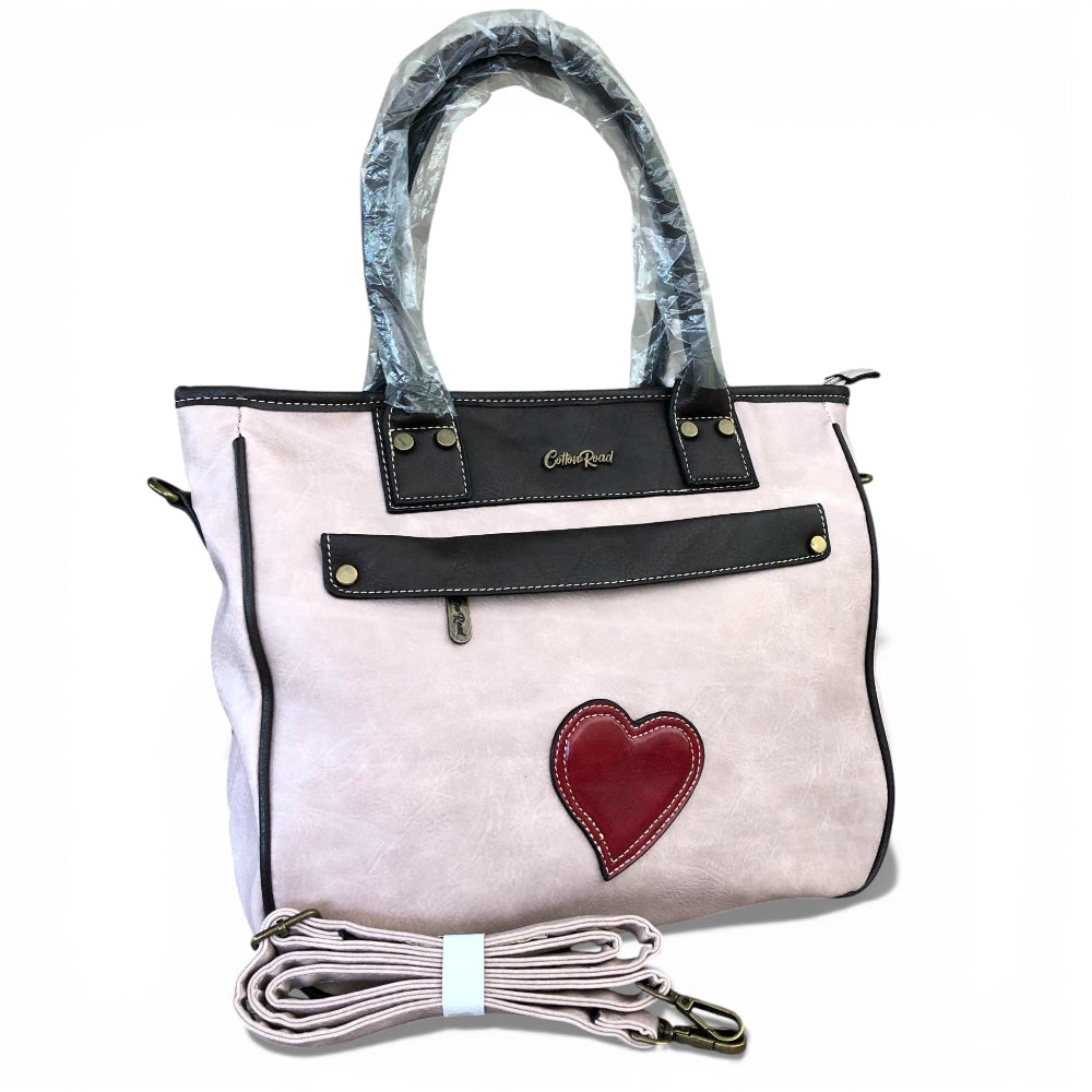Cotton Road pale pink PU leather handbag front view WITH SLING