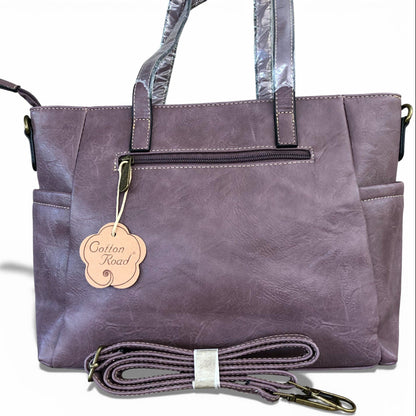 COTTON ROAD Purple PU leather handbag with a visible brand tag on a white background