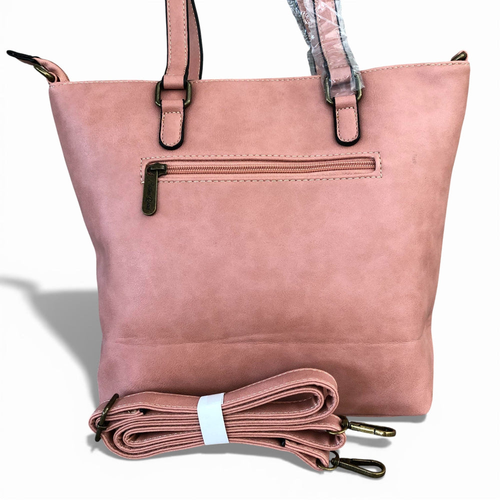 Cotton Road salmon pink PU leather handbag back view