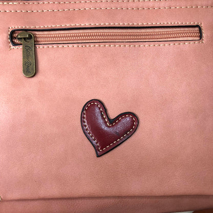 Cotton Road salmon pink PU leather handbag heart view