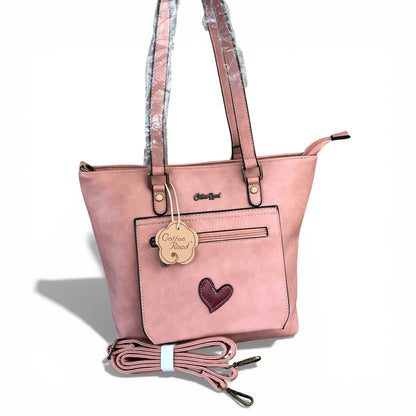 Cotton Road salmon pink PU leather handbag front view package