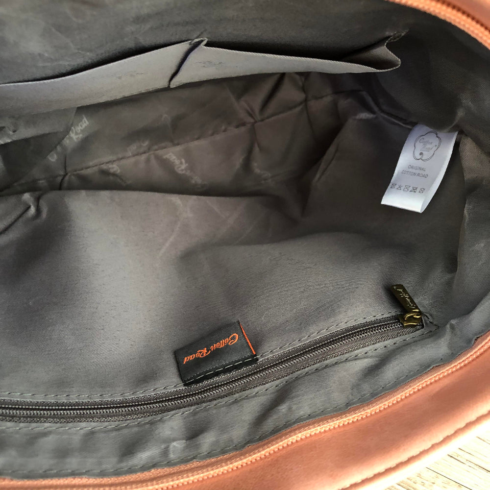 Cotton Road salmon pink PU leather handbag open view