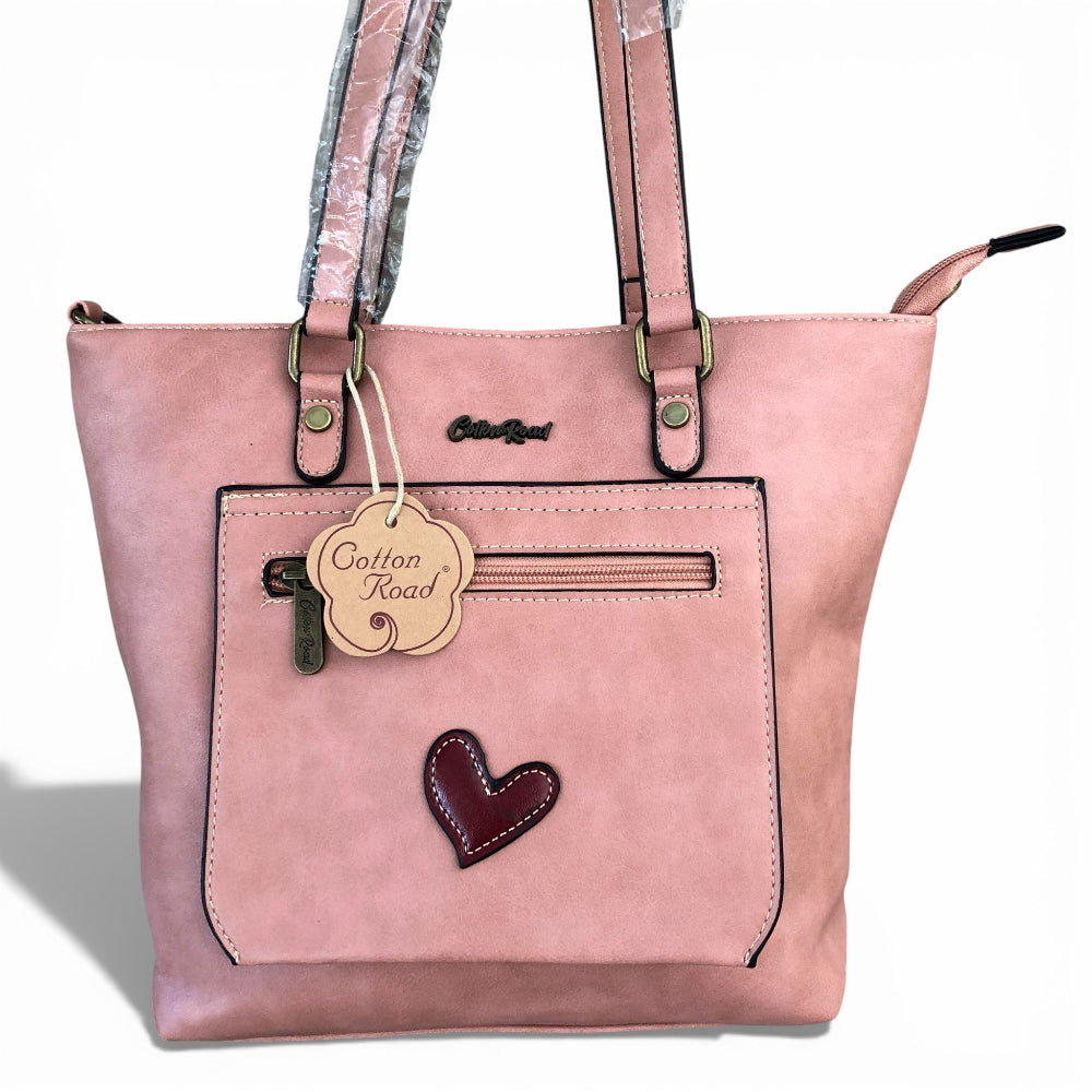 Cotton Road salmon pink PU leather handbag front view